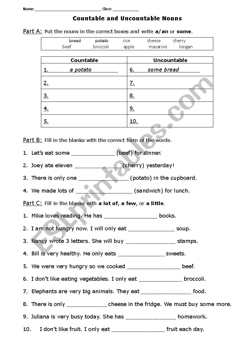 Countable and uncountable Nouns