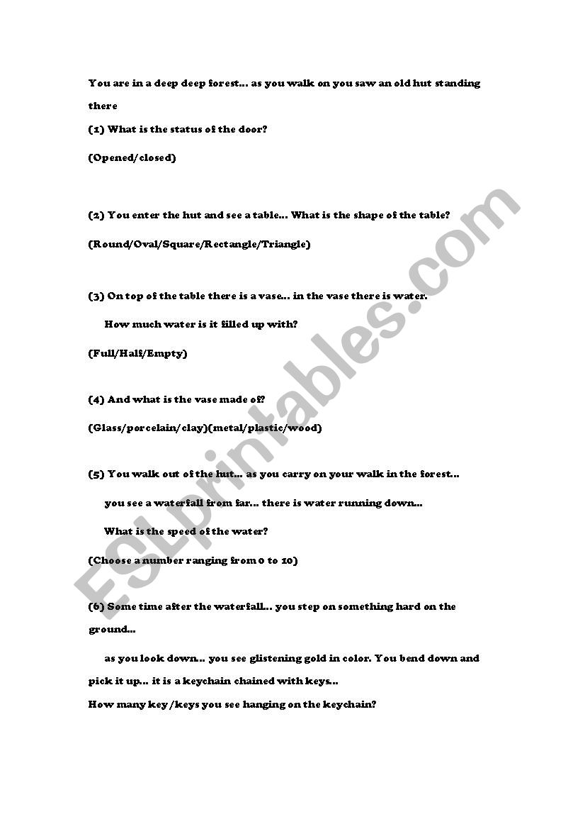 A psychological test worksheet