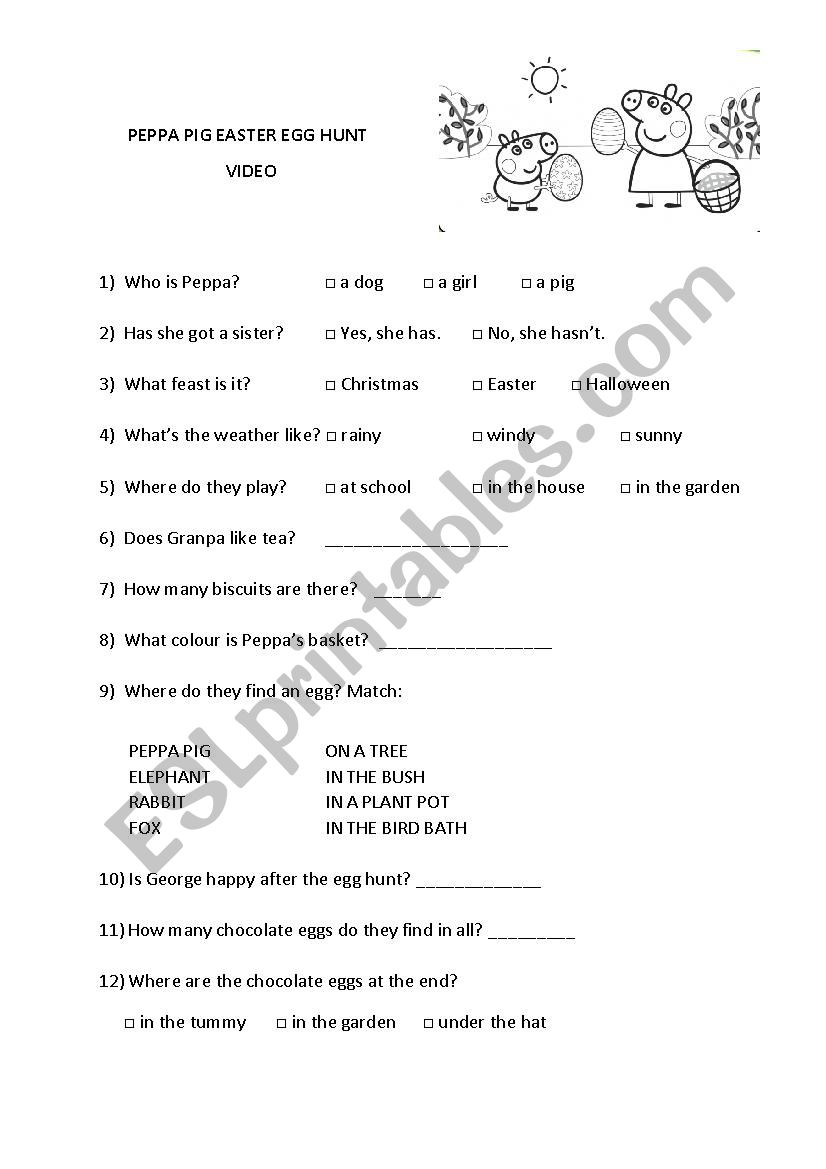 Peppa Pig Easter Egg Hunt worksheet