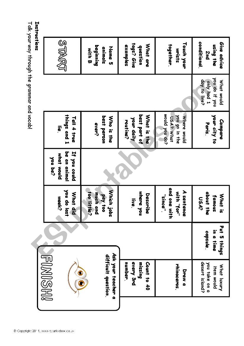 Grammar Vocab game worksheet