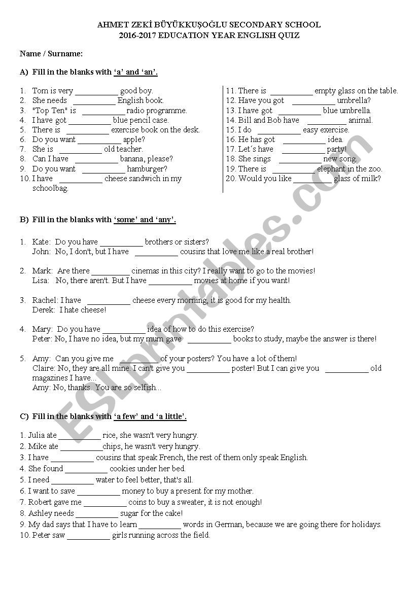 Quantifiers - Exercises worksheet