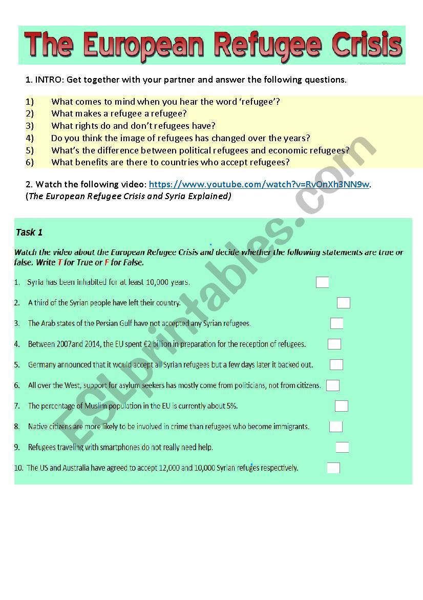 refugee crisis  worksheet