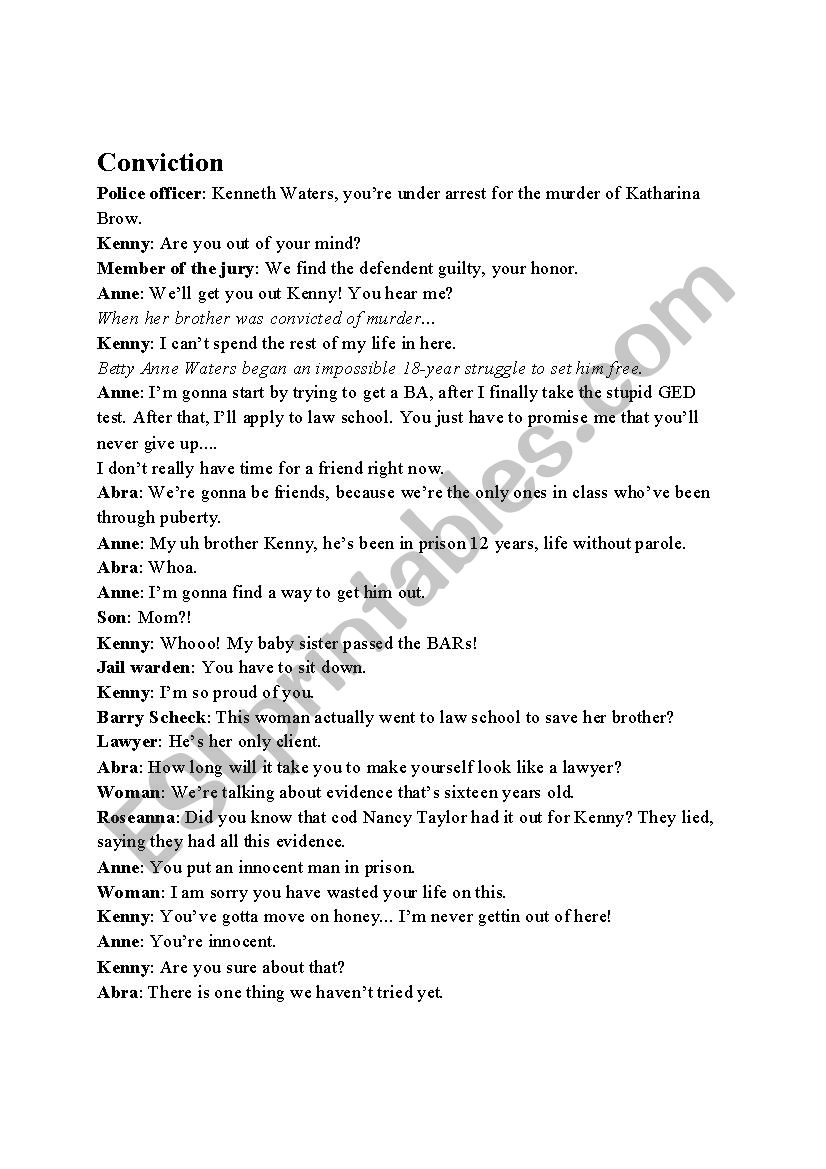 Conviction Trailer script worksheet