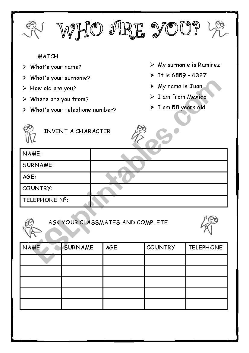 Personal Information  worksheet