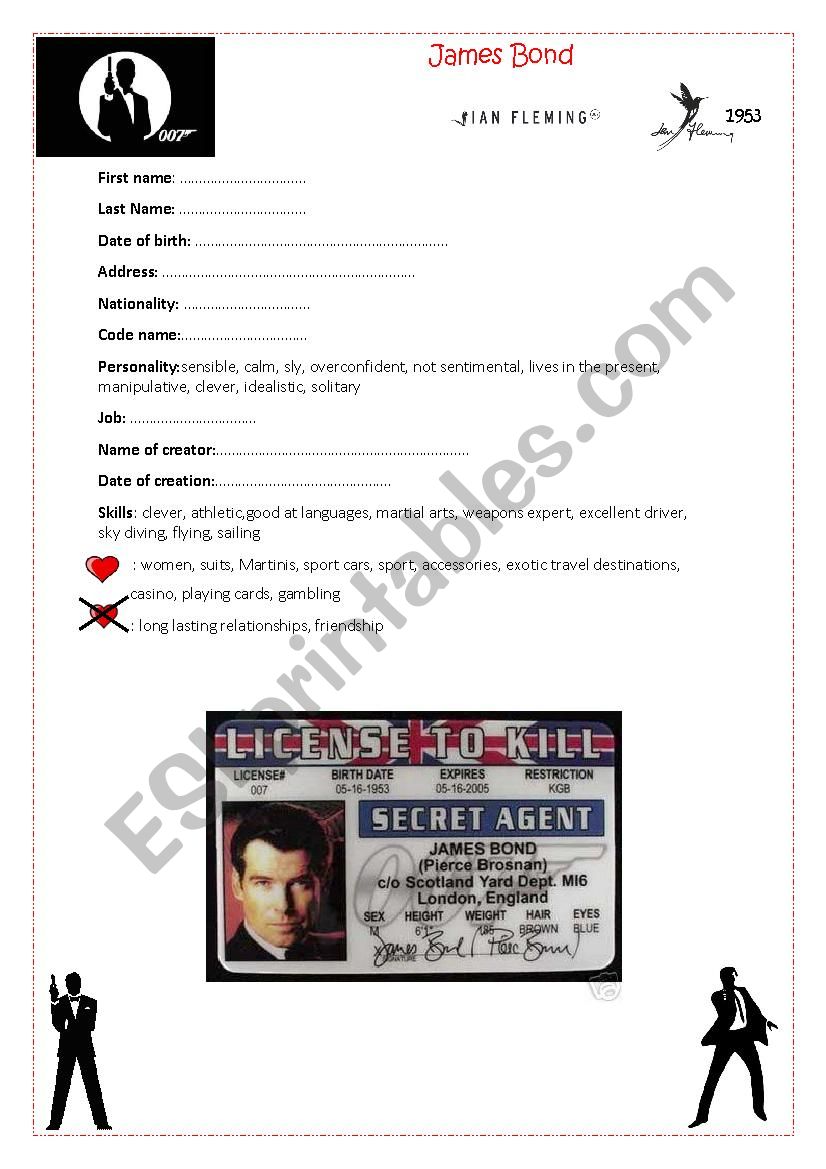 James Bond identity card worksheet