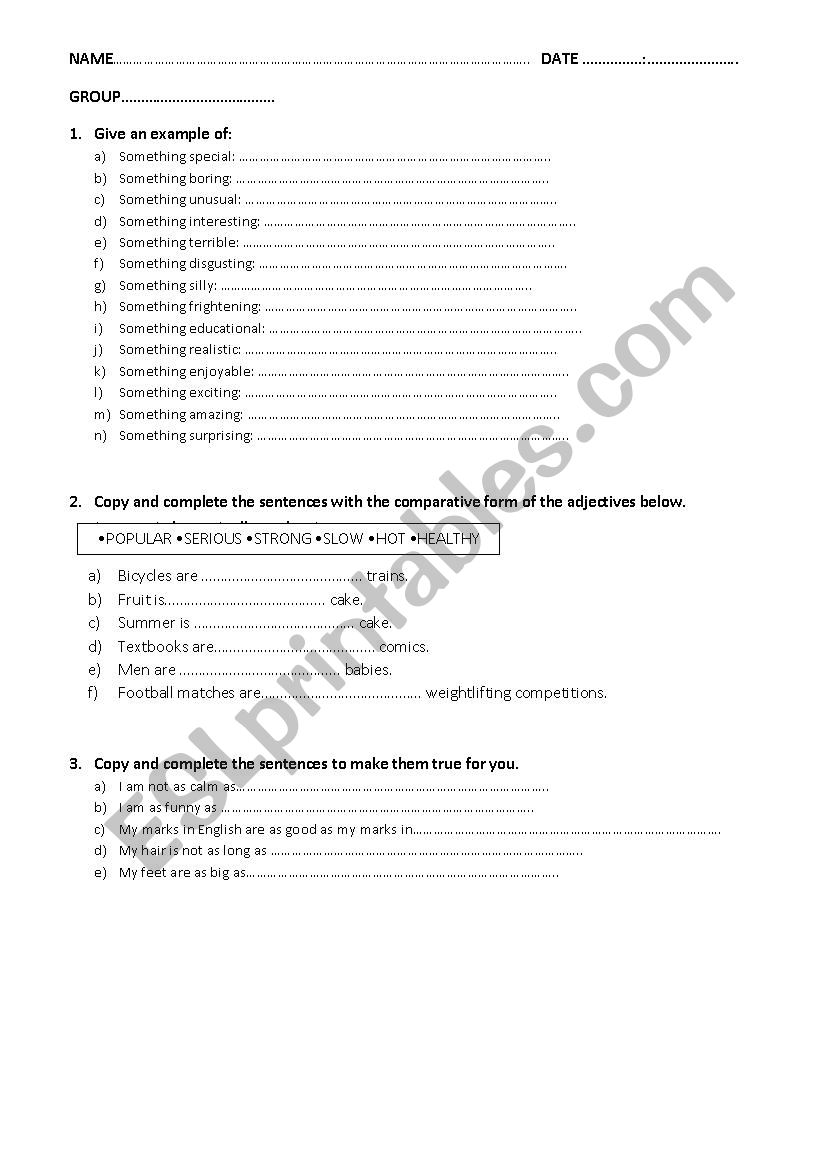 COMPARATIVE ADJECTIVES worksheet