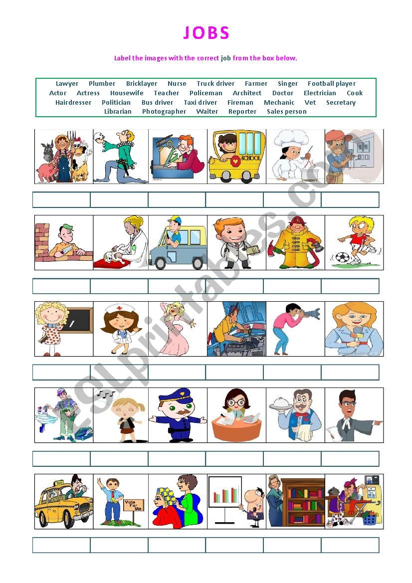 Jobs - labeling activity worksheet