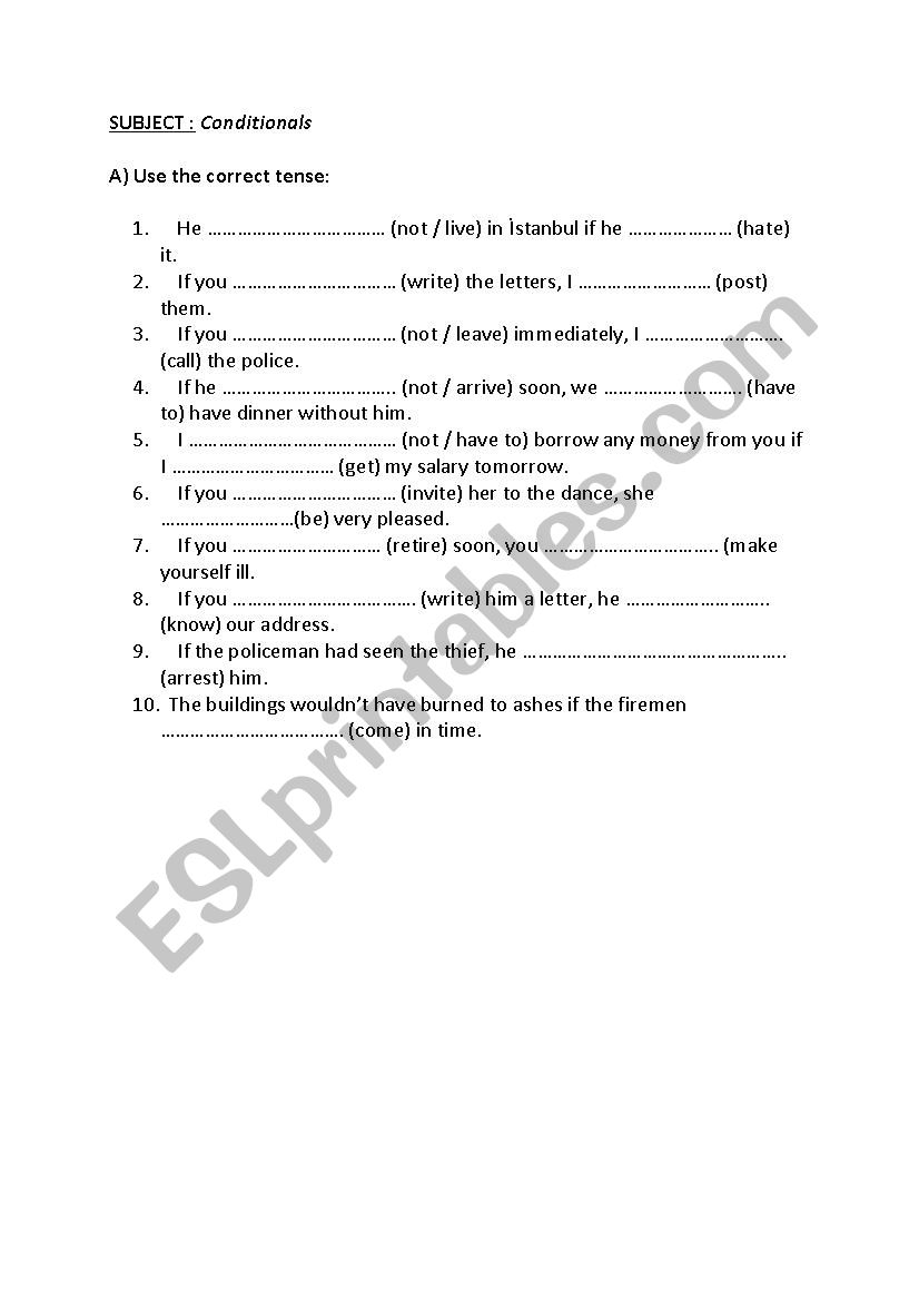 Conditionals worksheet