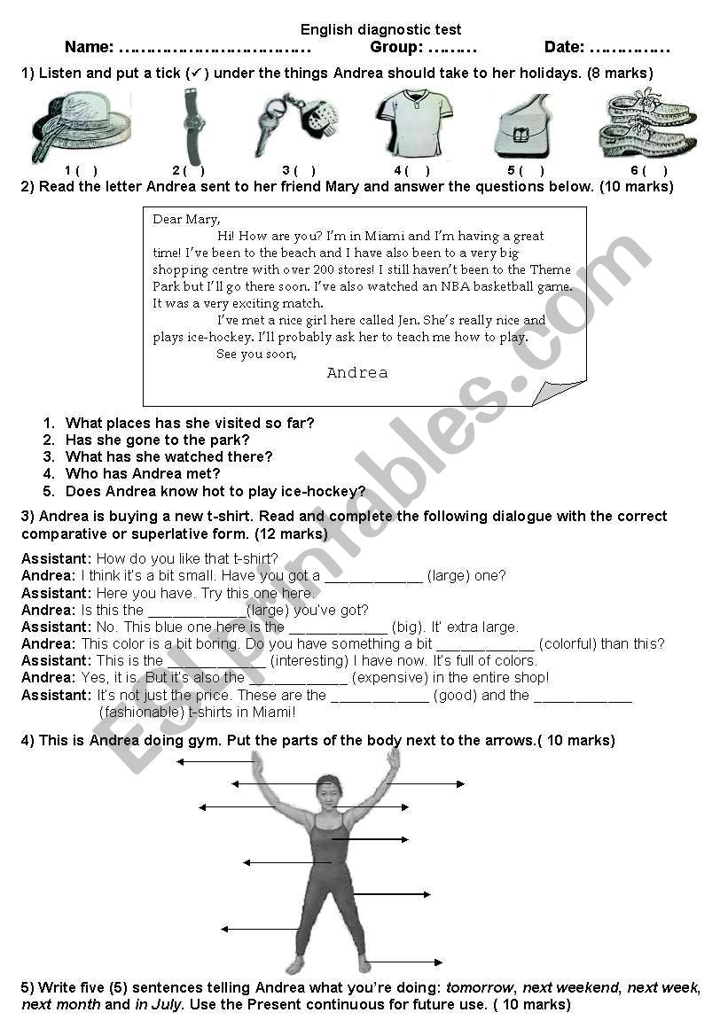 Diagnostic test worksheet