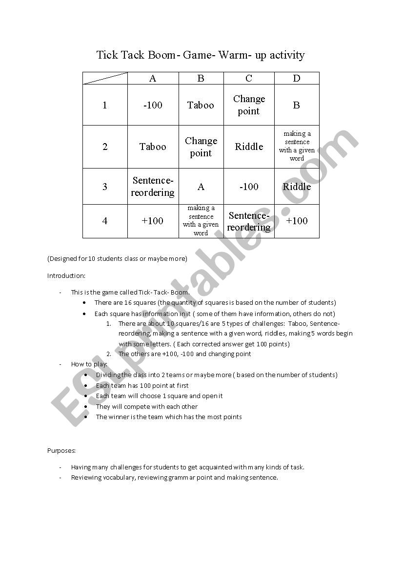 Structure of warm-up activities
