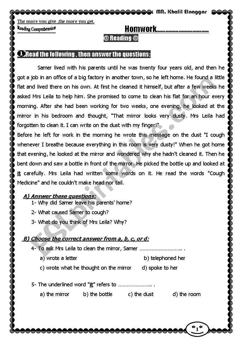 reading worksheet