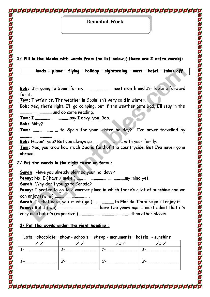 remedial work worksheet