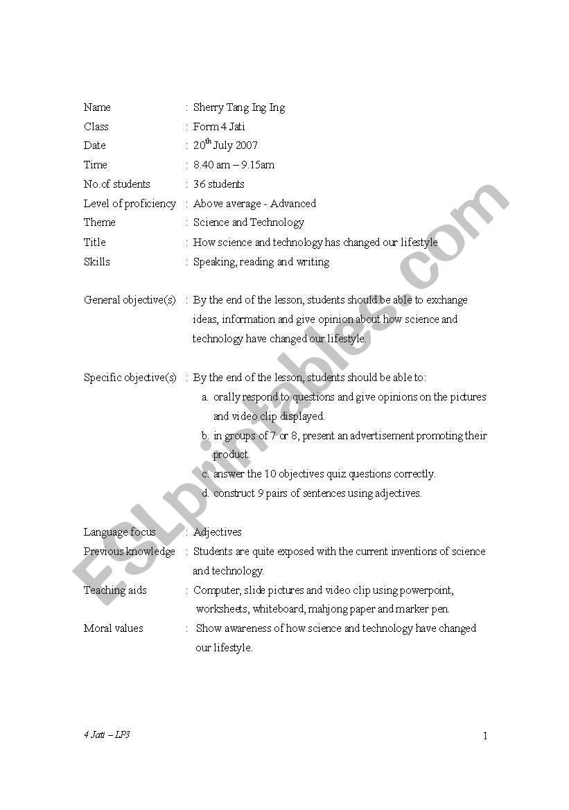 Teaching Adjectives worksheet