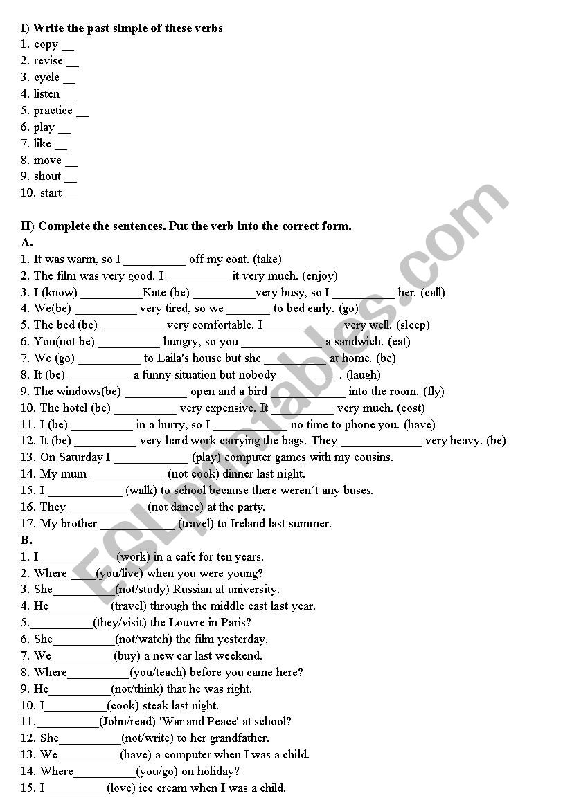 Past Simple worksheet