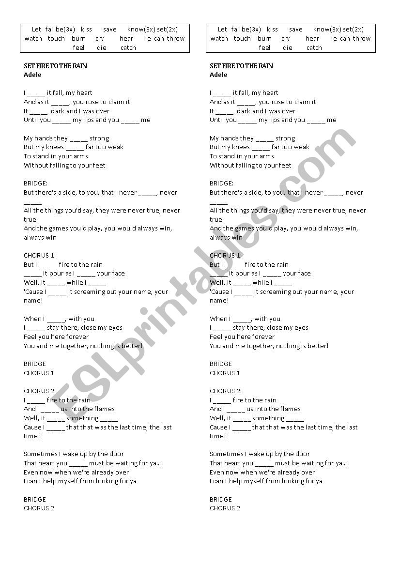 Dont let me down worksheet