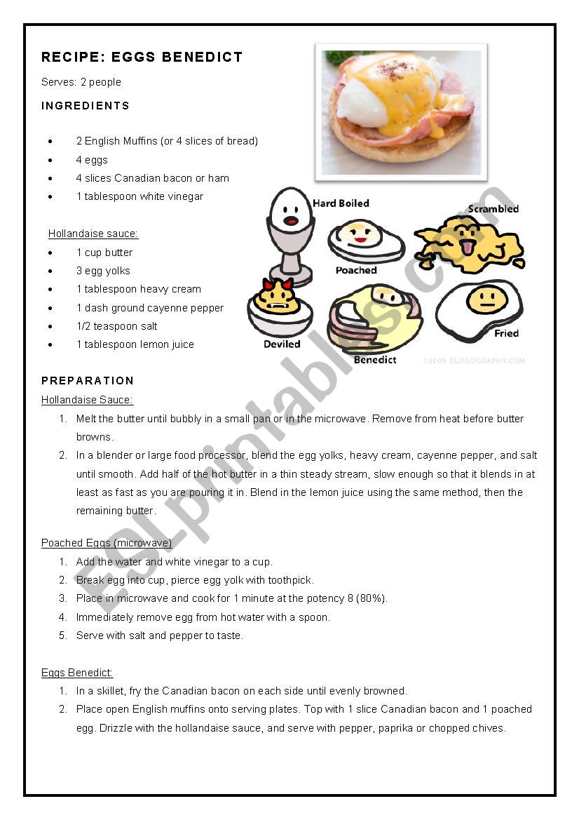 Kitchen Class: Eggs Benedict worksheet