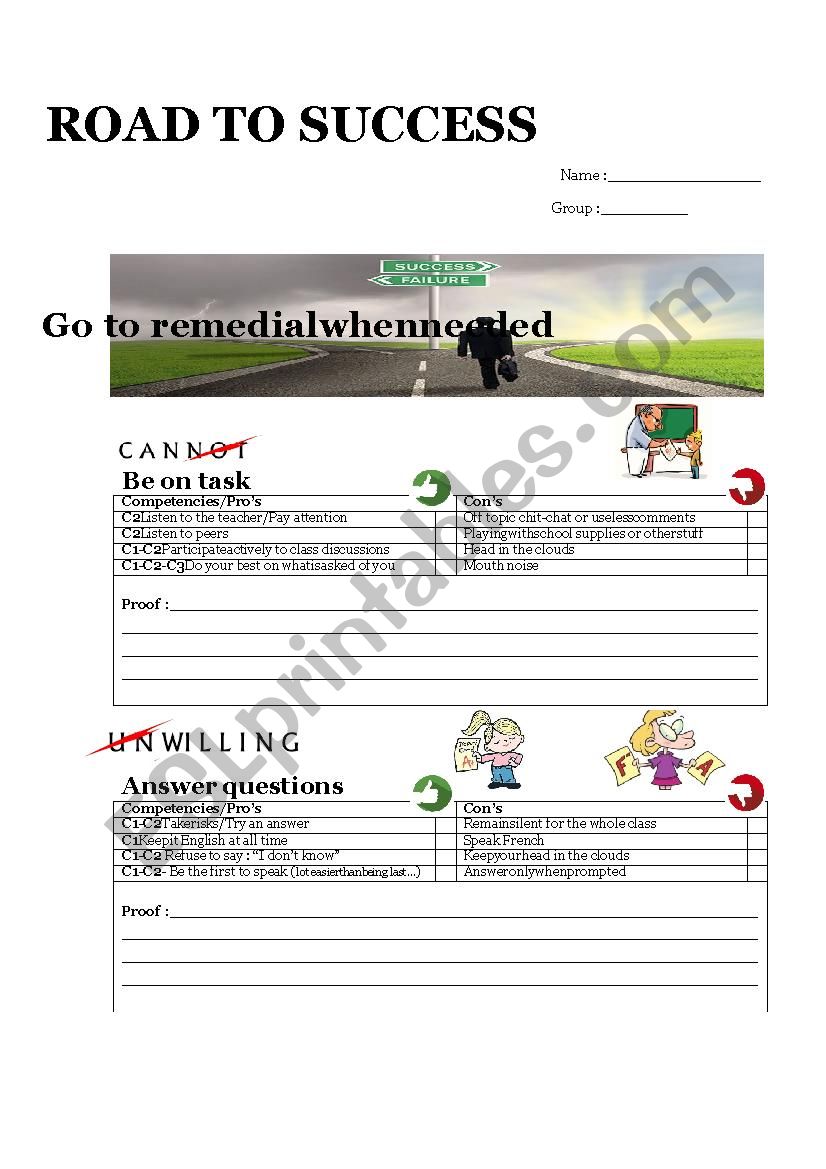 Road to Success worksheet