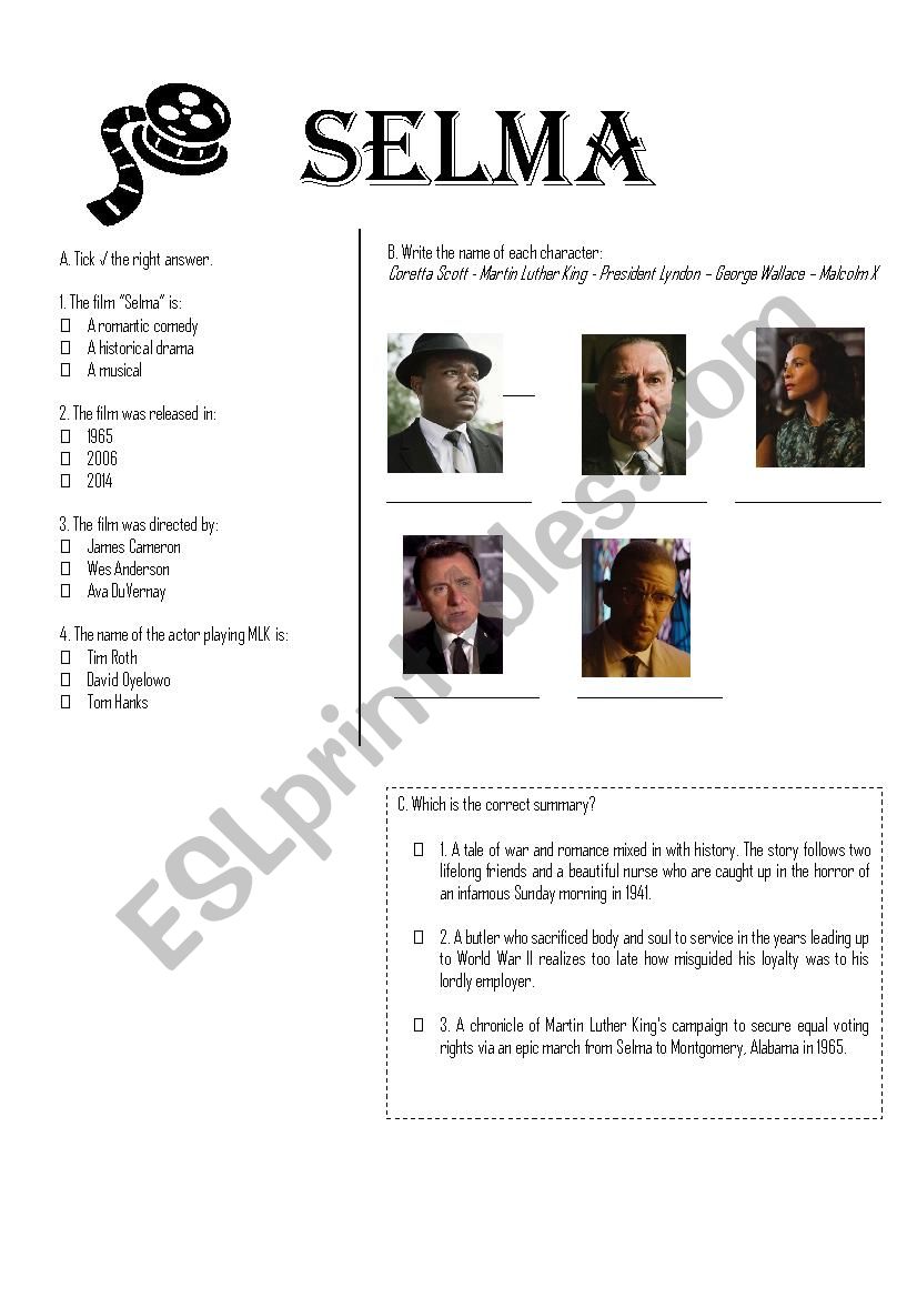 Film -Selma worksheet