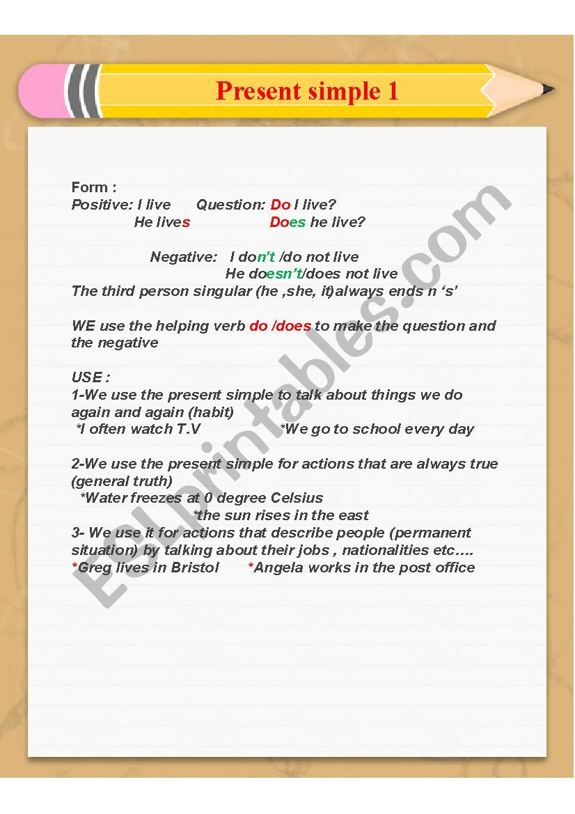 present simple  worksheet