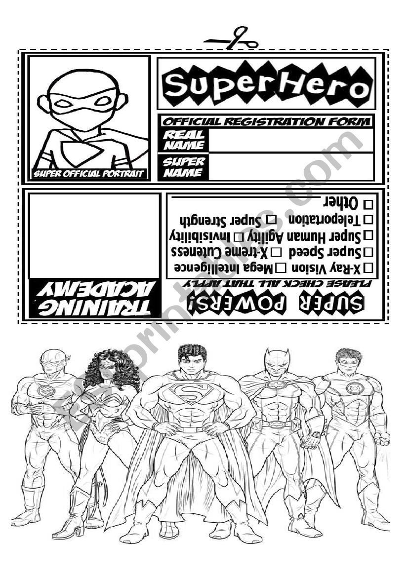 Justice league, Super hero Mad lib, and character card.