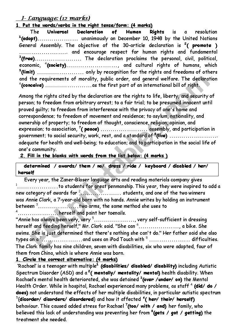 First form mid-semester 2 test 