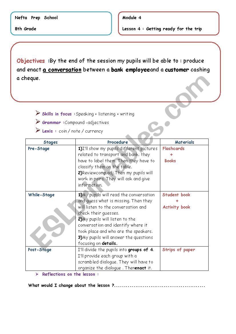 getting ready for the trip ( lesson plan )