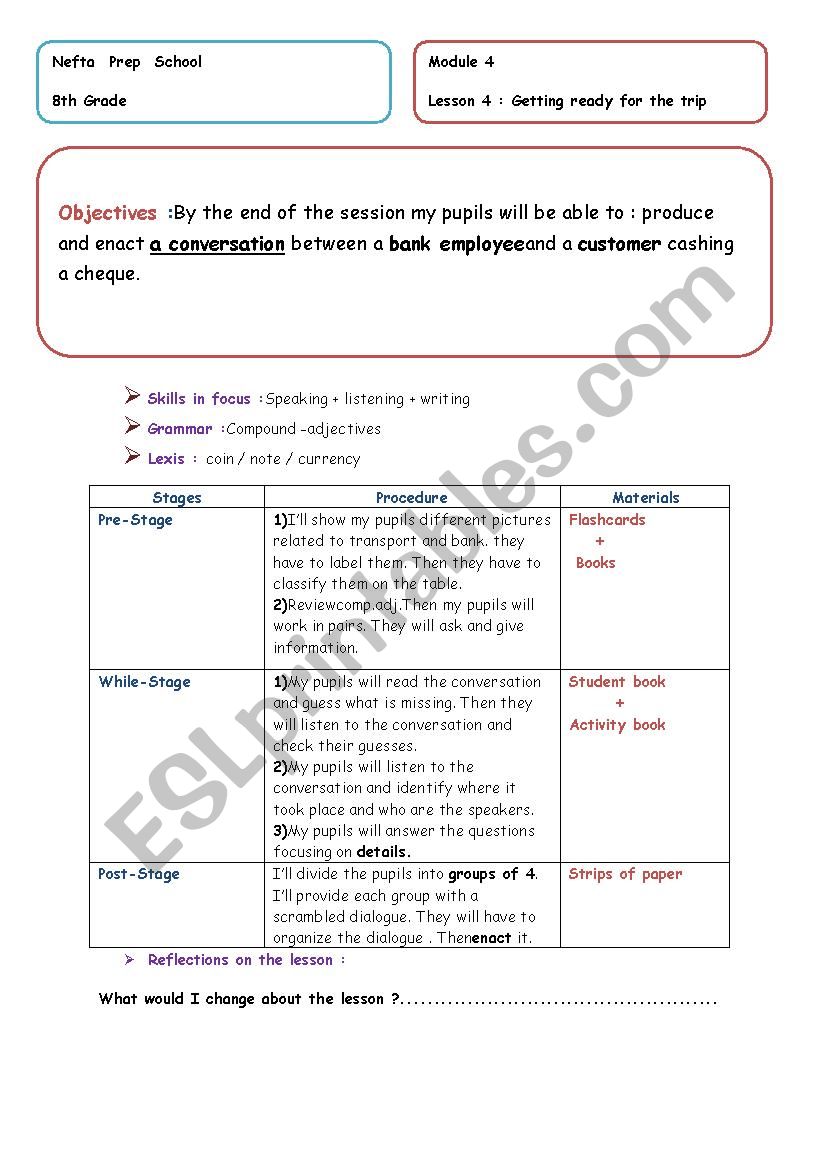 getting ready for the trip ( lesson plan )