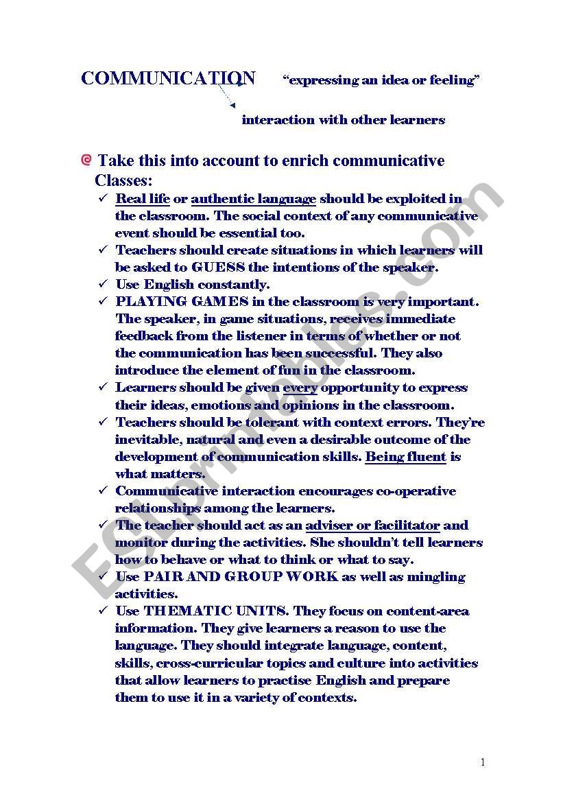 Communicative Ideas worksheet