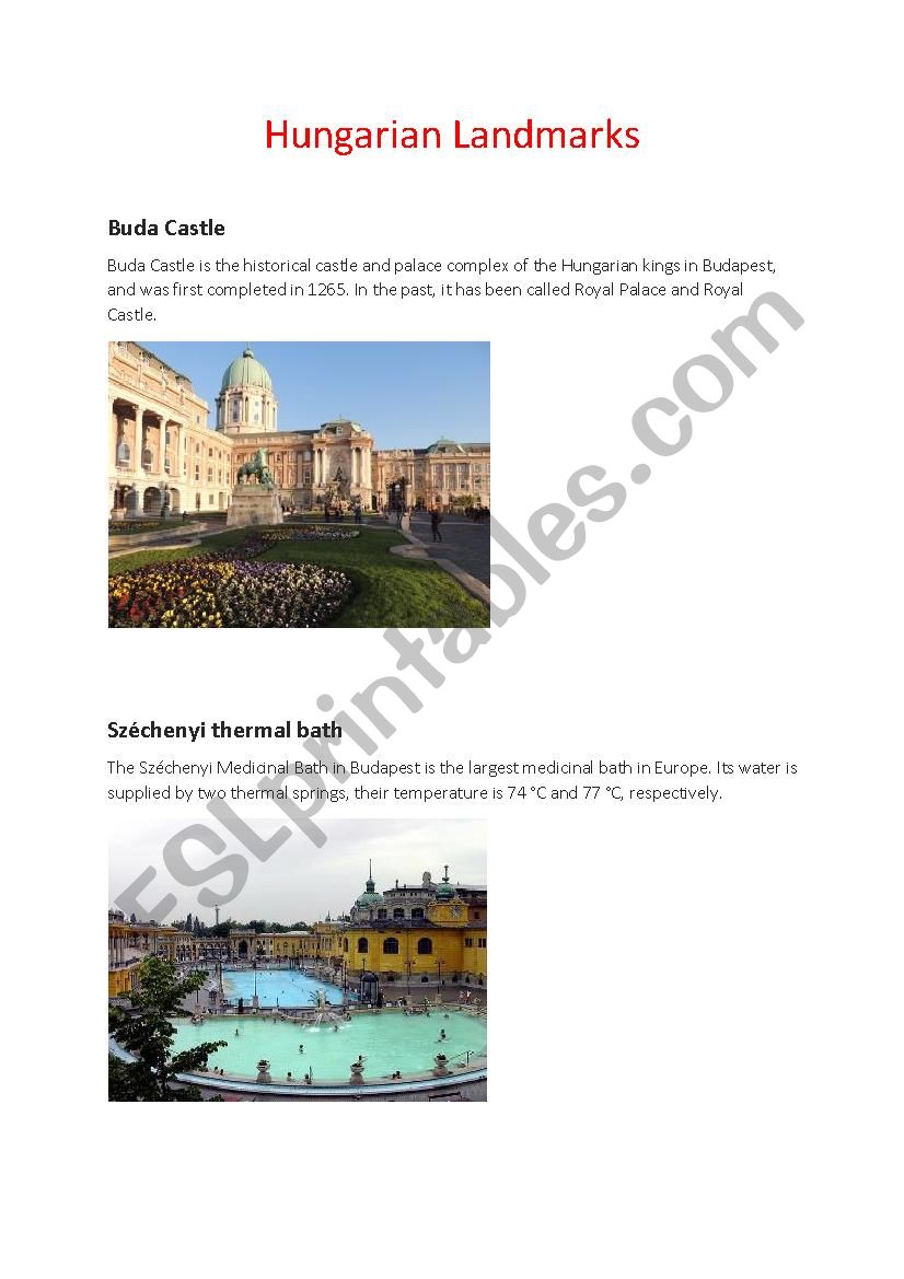 Hungarian Landmarks worksheet