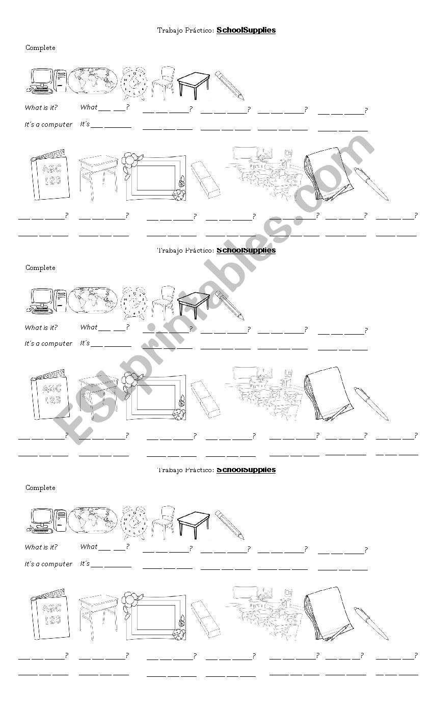 School supplies worksheet