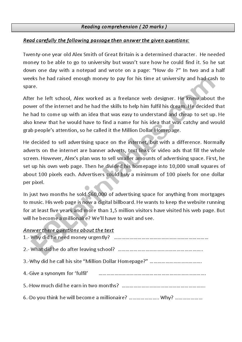 admission test  worksheet