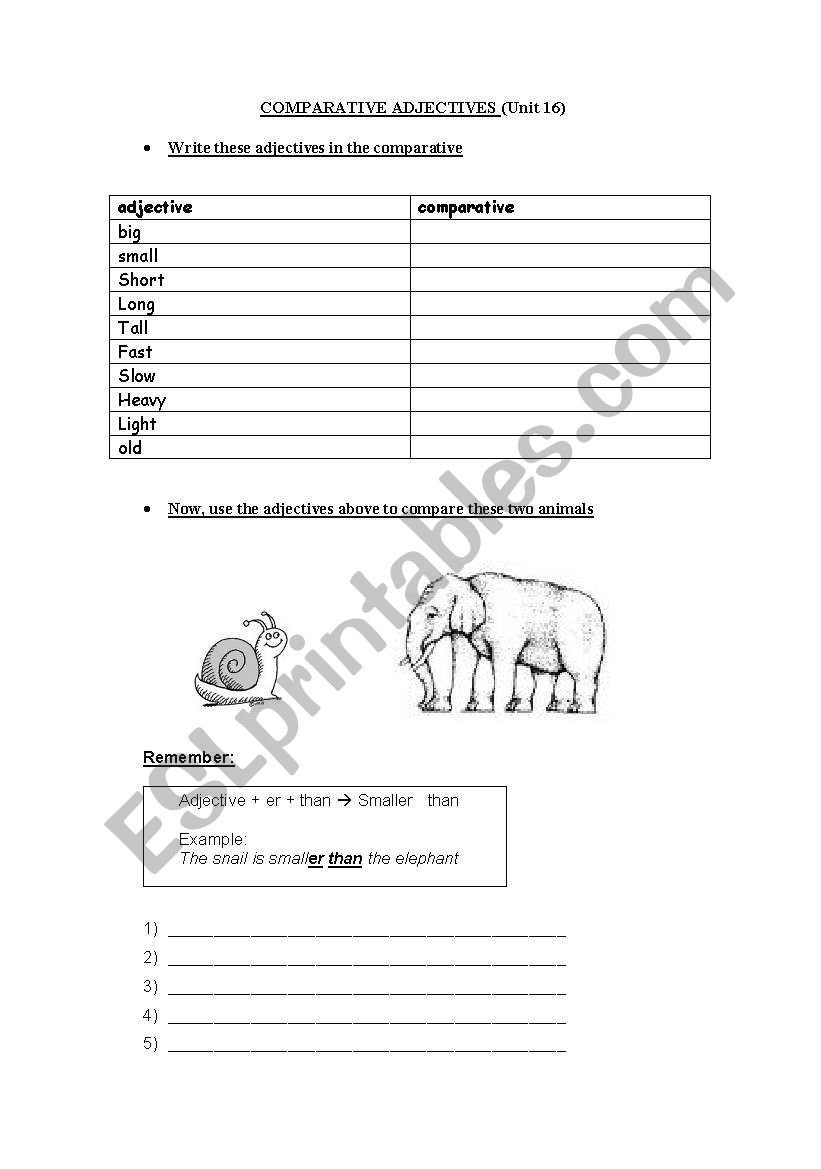 comparative adjectives worksheet