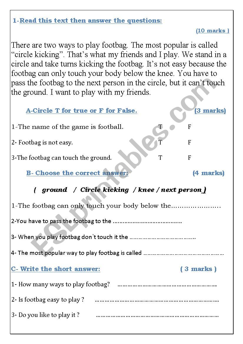 test for grade 4 worksheet