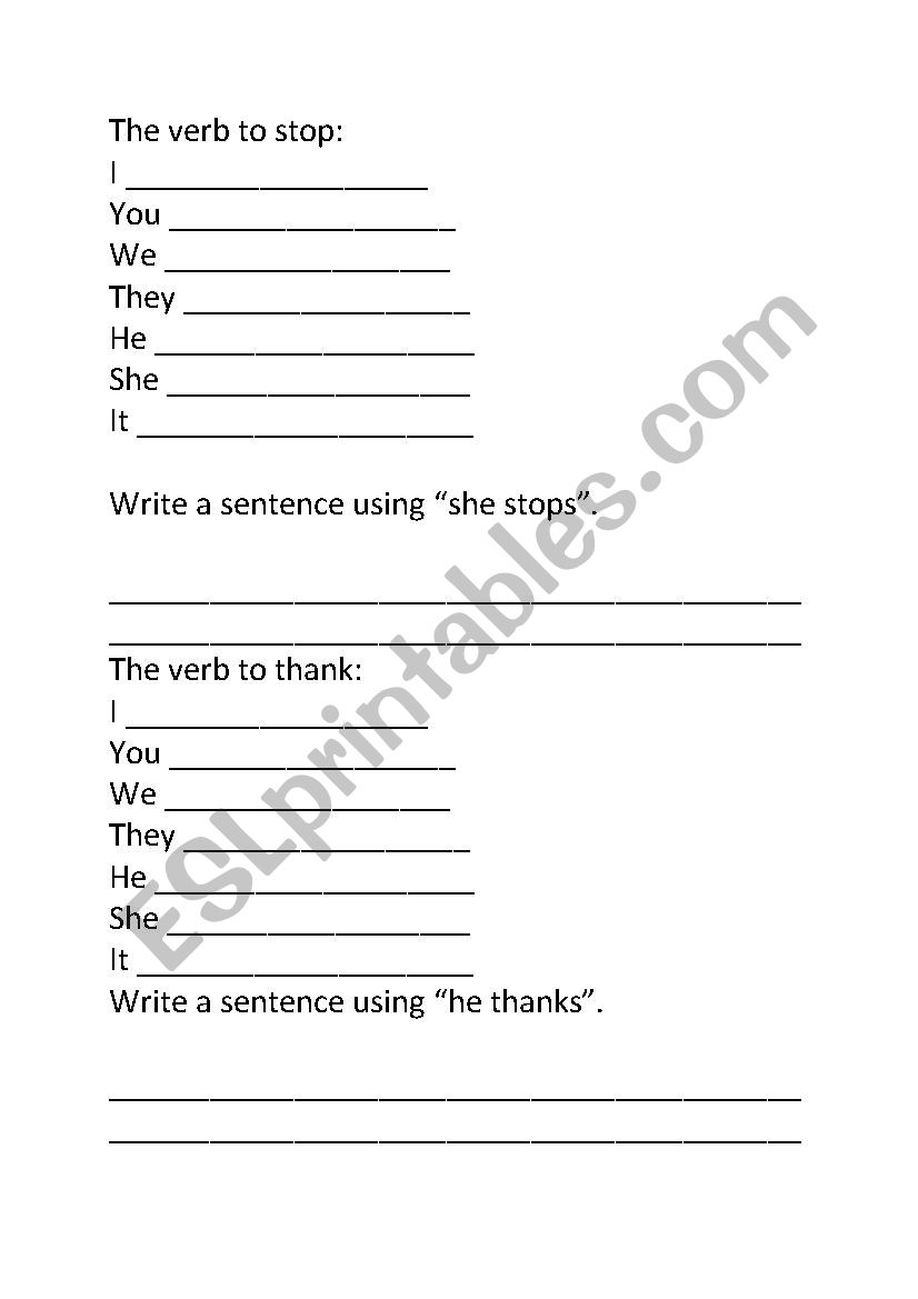 Third person s practise worksheet