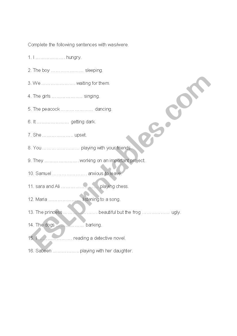 use of was and were worksheet