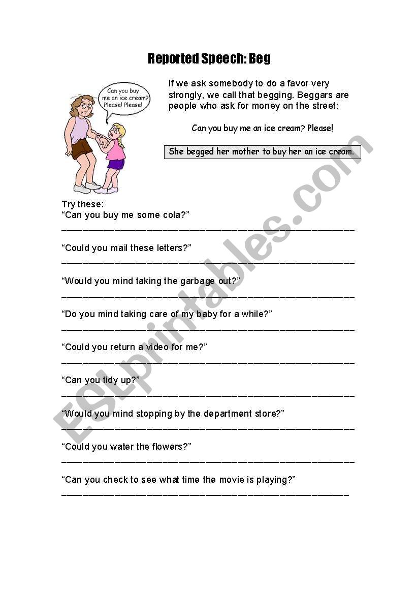 Reported Speech: Beg worksheet