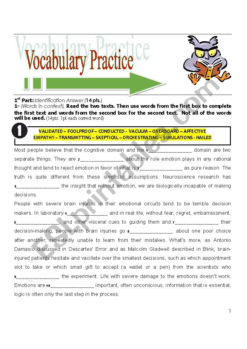 Vocabulary & Reading worksheet