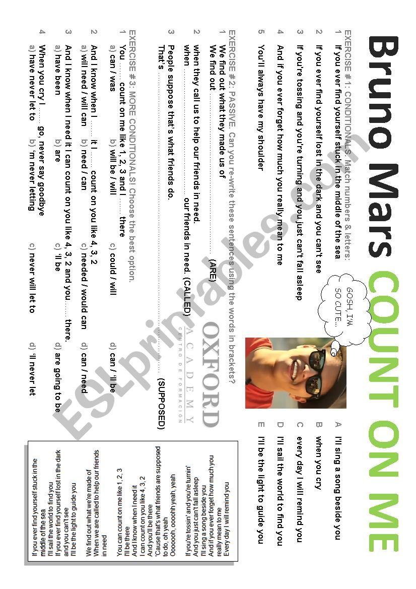 Bruno Mars - Count on me worksheet