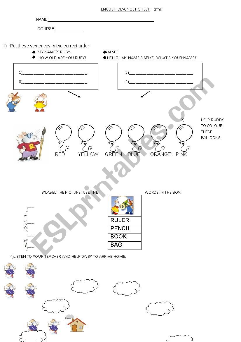 english test exam  worksheet