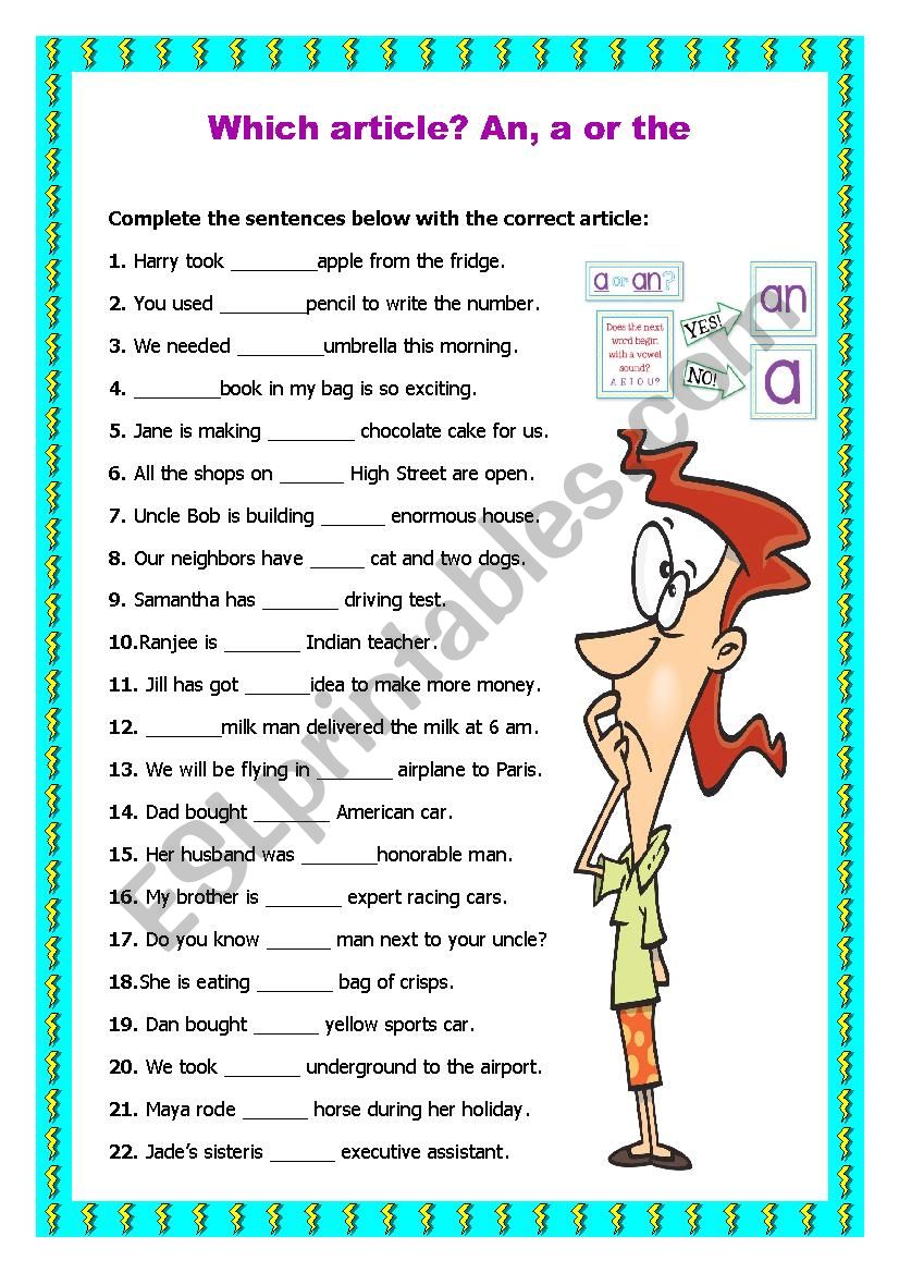 Which article? An, a or the? worksheet