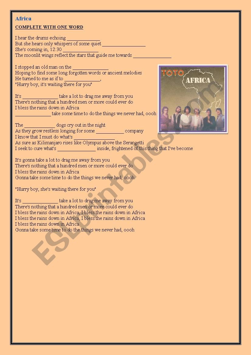 Africa By ToTo worksheet