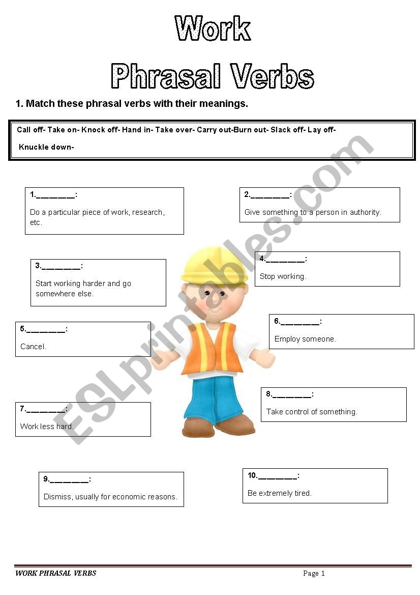 WORK PHRASAL VERBS  worksheet