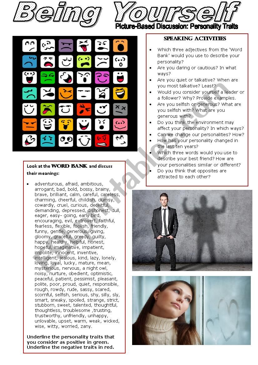 PICTURE BASED DISCUSSION Â´PERSONALITY TRAITSÂ´