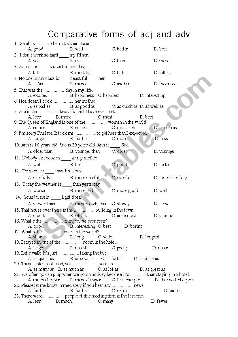 Comparatives worksheet