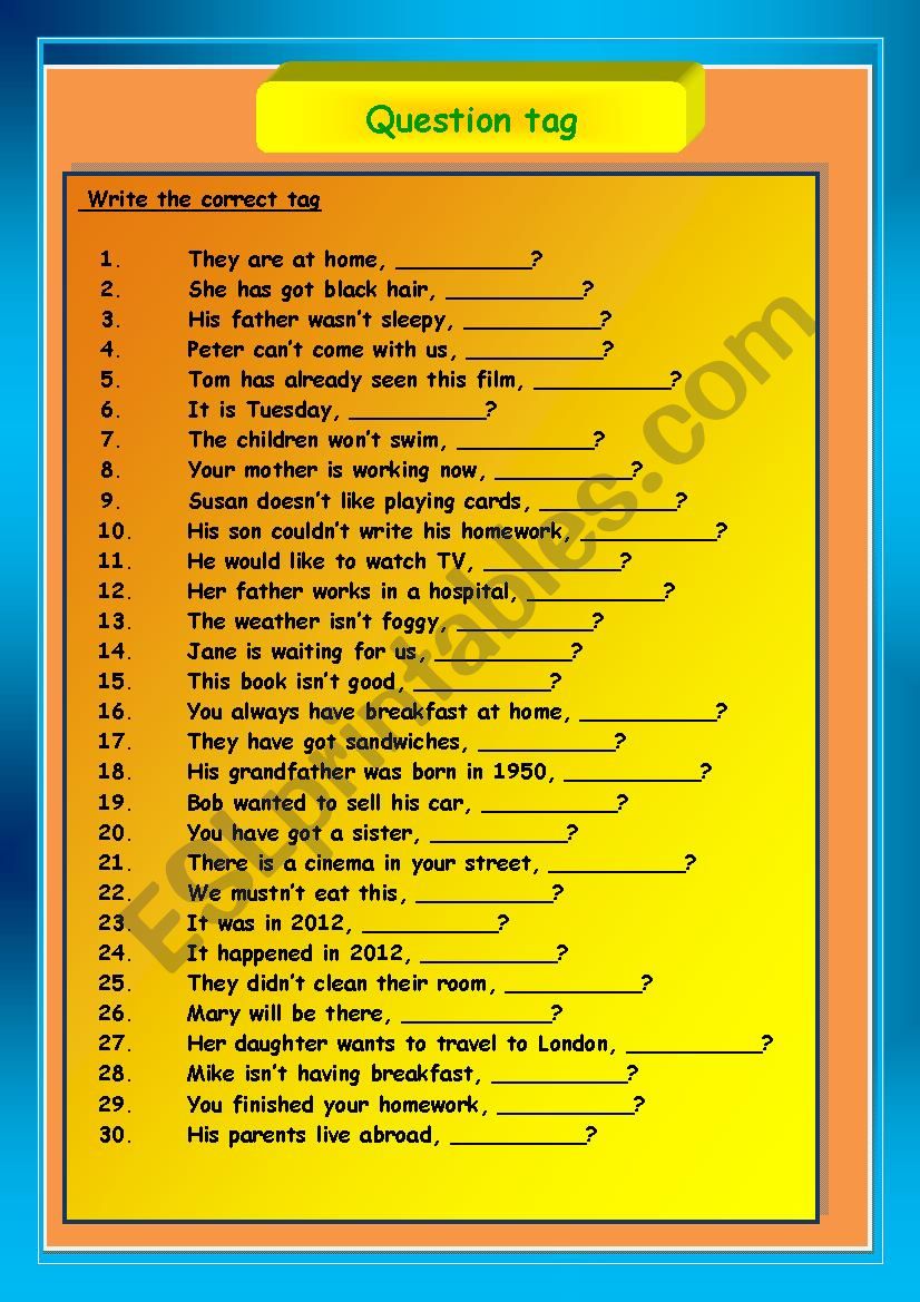 Question tag worksheet