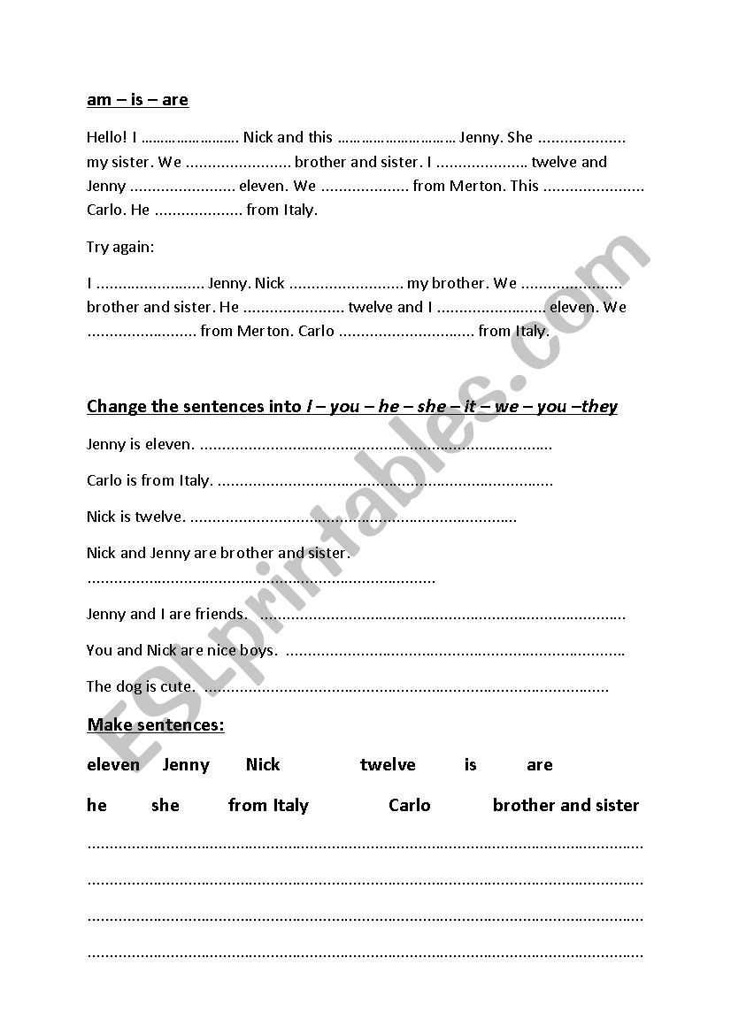 to be and subject pronouns worksheet