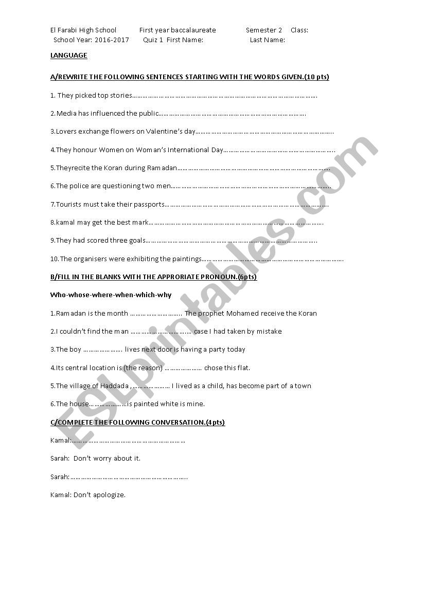 quiz worksheet