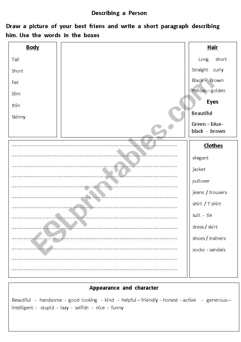 Describing a person worksheet
