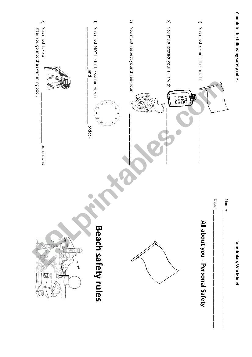 Beach Safety Rules worksheet