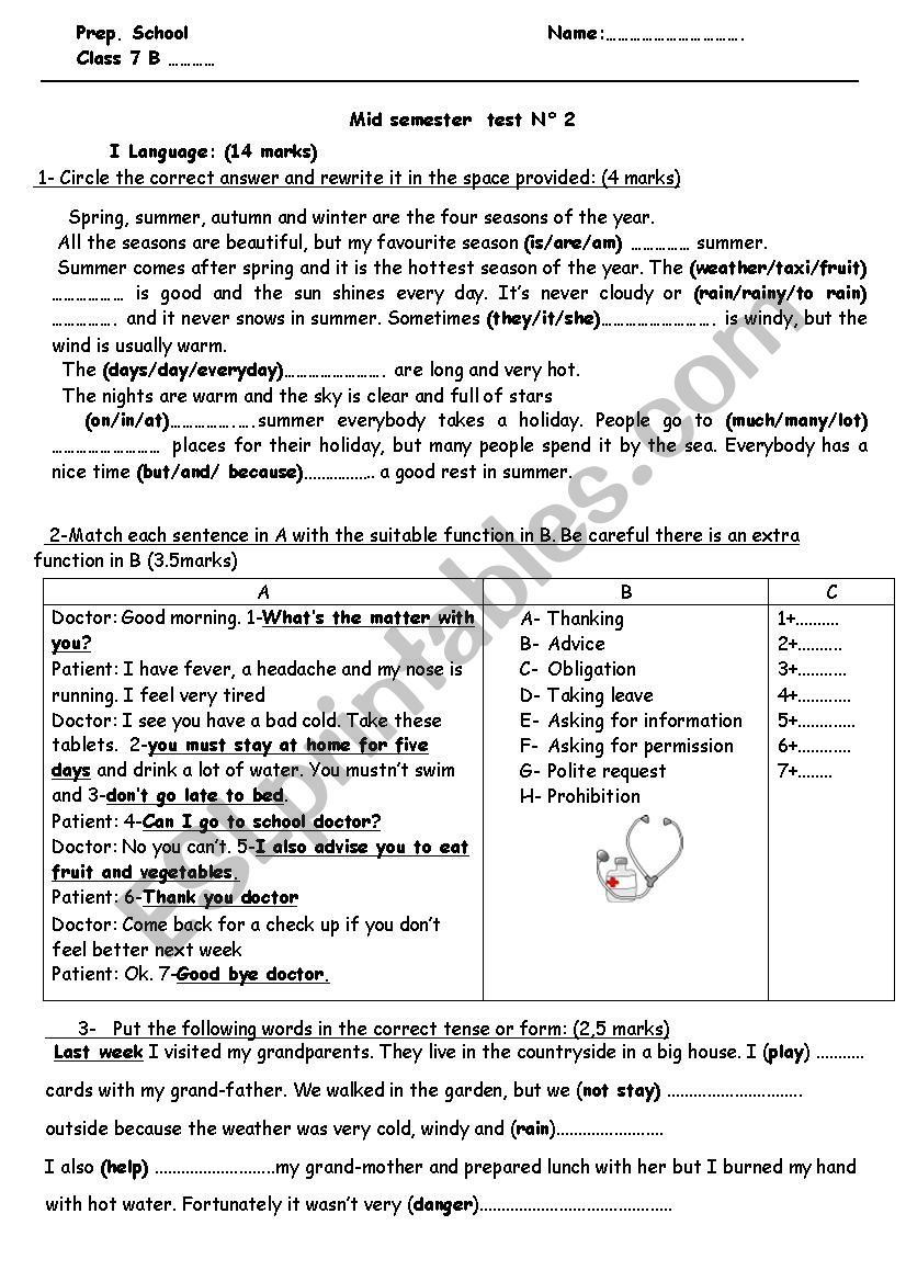 mid semester test 2 worksheet